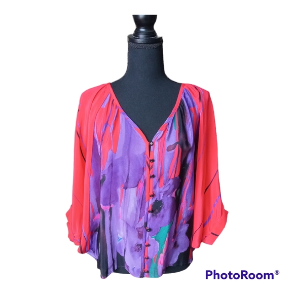 Tt Collection Multicolored Button Down 100% Silk Blouse Size M NWT - Picture 3 of 8